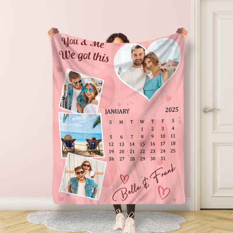Personalized Picture Blanket with Hearts Pattern Sweet Gift for Couples