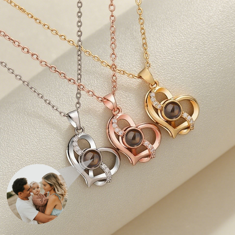 Personalized Love Projection Picture Necklace with Diamond Gift for Mom