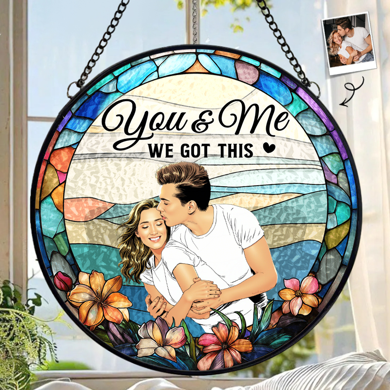 Personalized Stained Glass Window Hanging Suncatcher Custom Photo Anniversary Gift for Couple