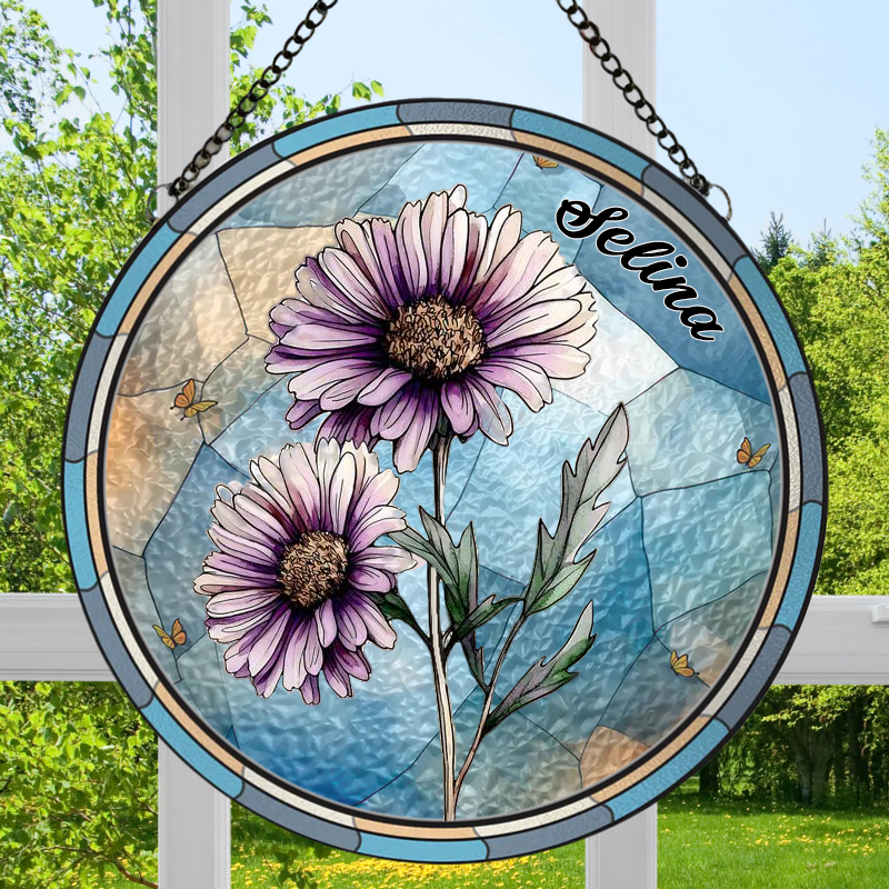 Atrapasueños colgante de vitral personalizado, regalo de flores de cumpleaños personalizado para amigos