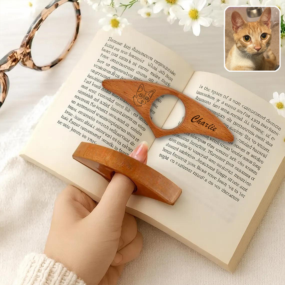 Personalisierter Buchseitenhalter mit eingravierter Skizze des Haustierfotos Handgefertigtes Geschenk für Tierliebhaber