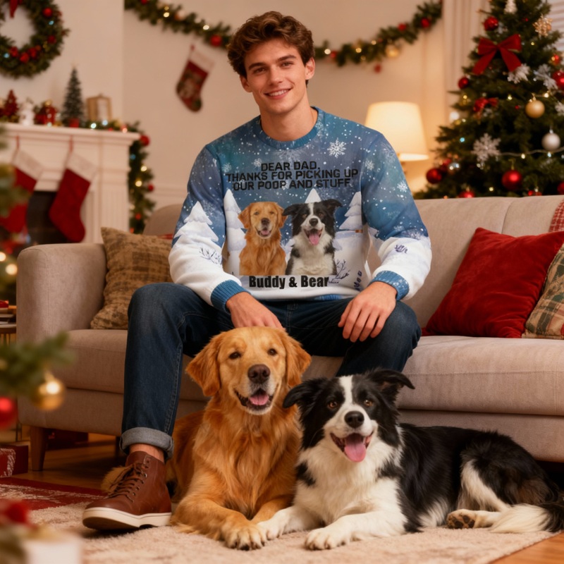 Personalized Ugly Sweater Unisex Custom Pet's Photo Snowy Scene Design Creative Christmas Gift for Pet Lovers