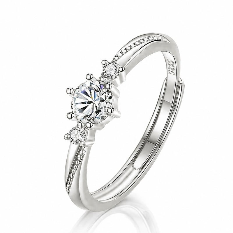 Jeulia Simple Round Cut Three Stone Sterling Silver Adjustable Ring