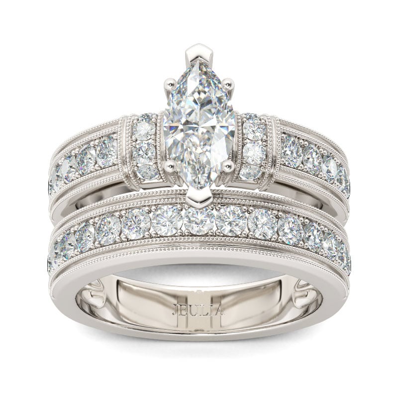 Jeulia Art Deco Milgrain Marquise Cut Sterling Silver Ring Set