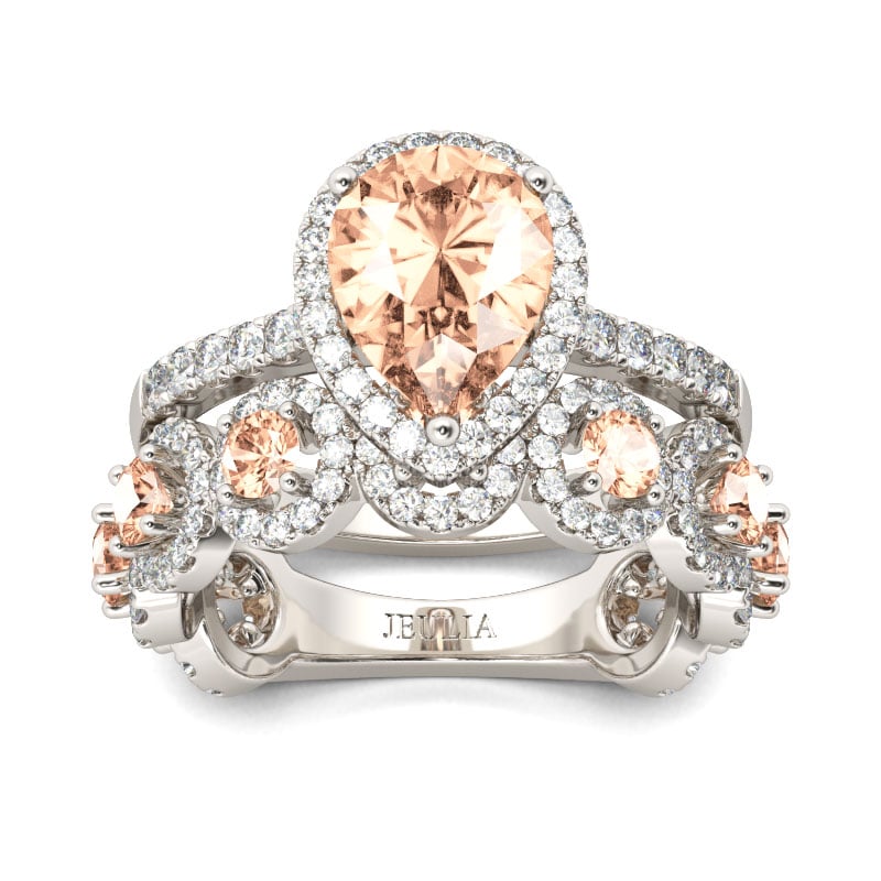 Jeulia Halo Pear Cut Champagne Wedding Ring Set Sterling Silver Bridal Set