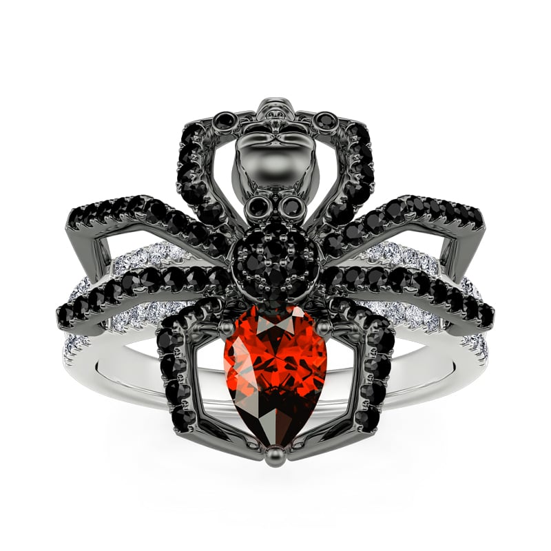 Black Tone Spider Skull Rings Pear Cut Sterling Silver