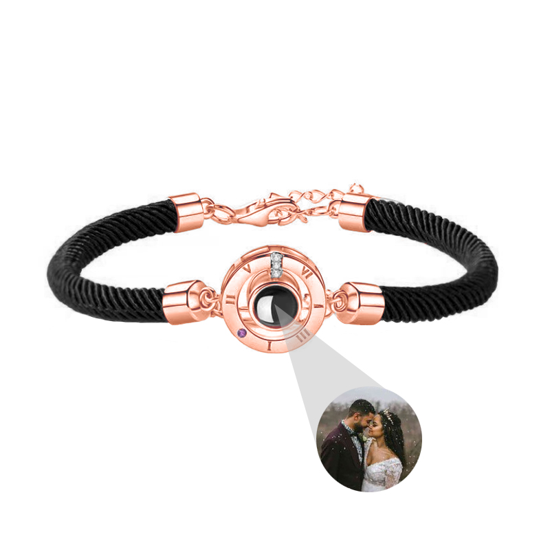 Personalized Photo Projection Bracelet Disc with Black Cord