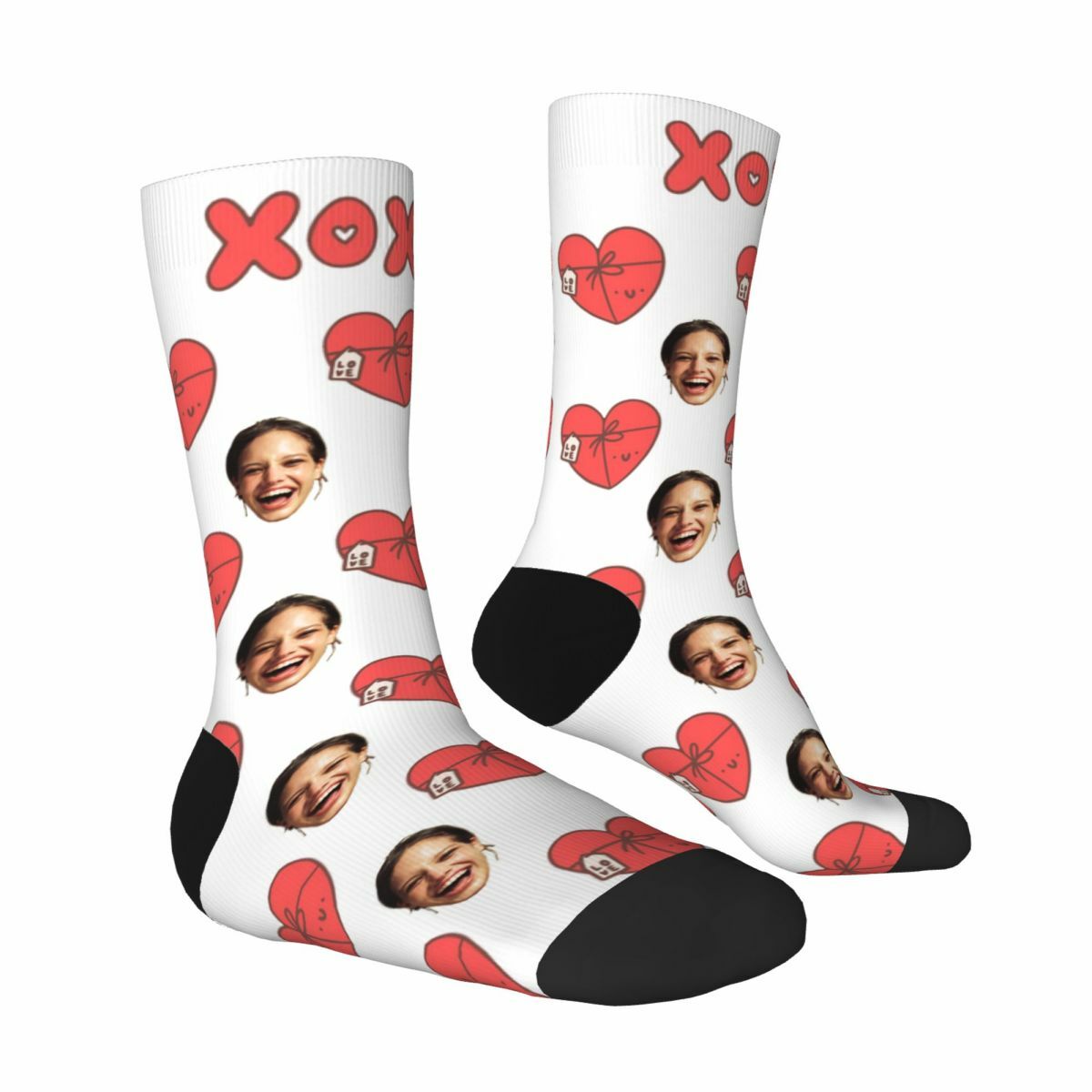 Chaussettes à visages personnalisées avec un motif de coeur comme cadeau pour votre femme