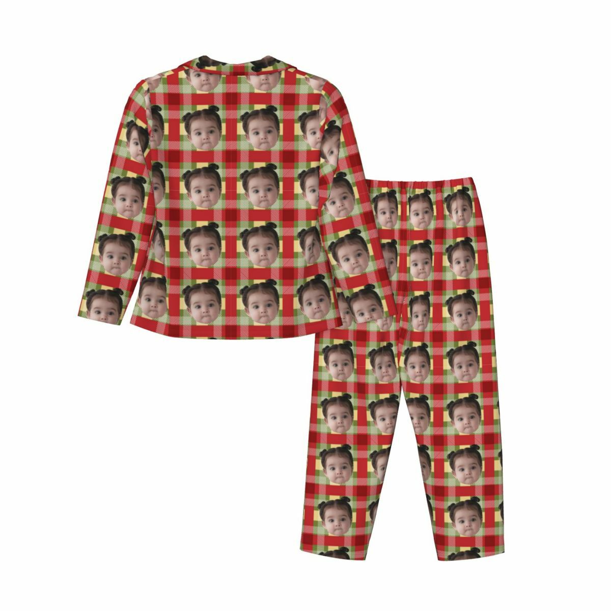 Personalized Pajamas Custom Photo Red and Yellow Checkered Pattern Design Perfect Gift for Family
