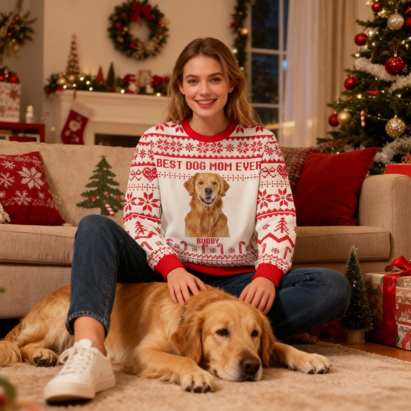 Personalized Ugly Sweater Unisex Custom Dog Mom Ever Custom Photo Attractive Christmas Gift for Pet Lovers