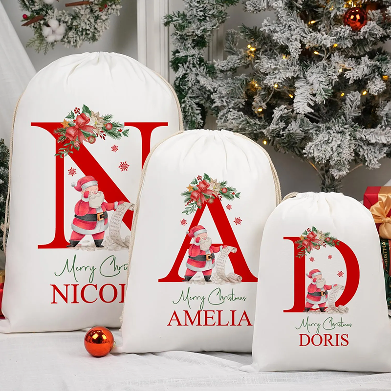 Personalised Name Christmas Gift Bag with Custom Letter Practical Present for Family