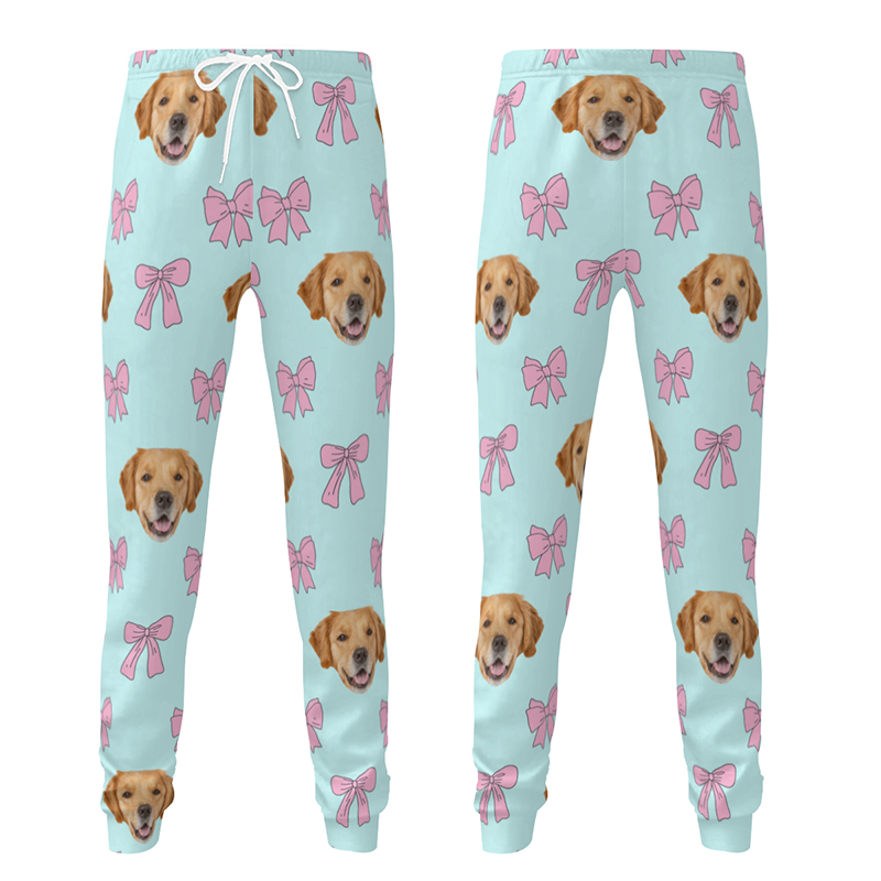 Personalized Unisex Sweatpants Custom Pet Head Photo Bow Design Perfect Gift for Pet Lovers