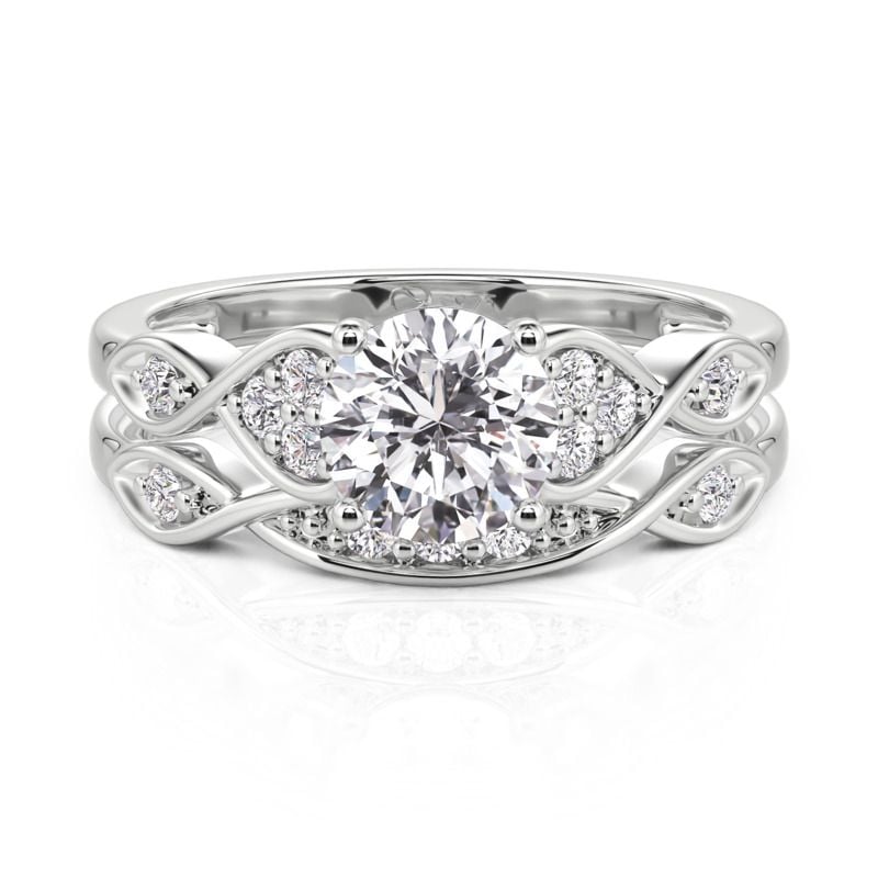 Jeulia Infinity Twist Round Cut Wedding Ring Set Sterling Silver