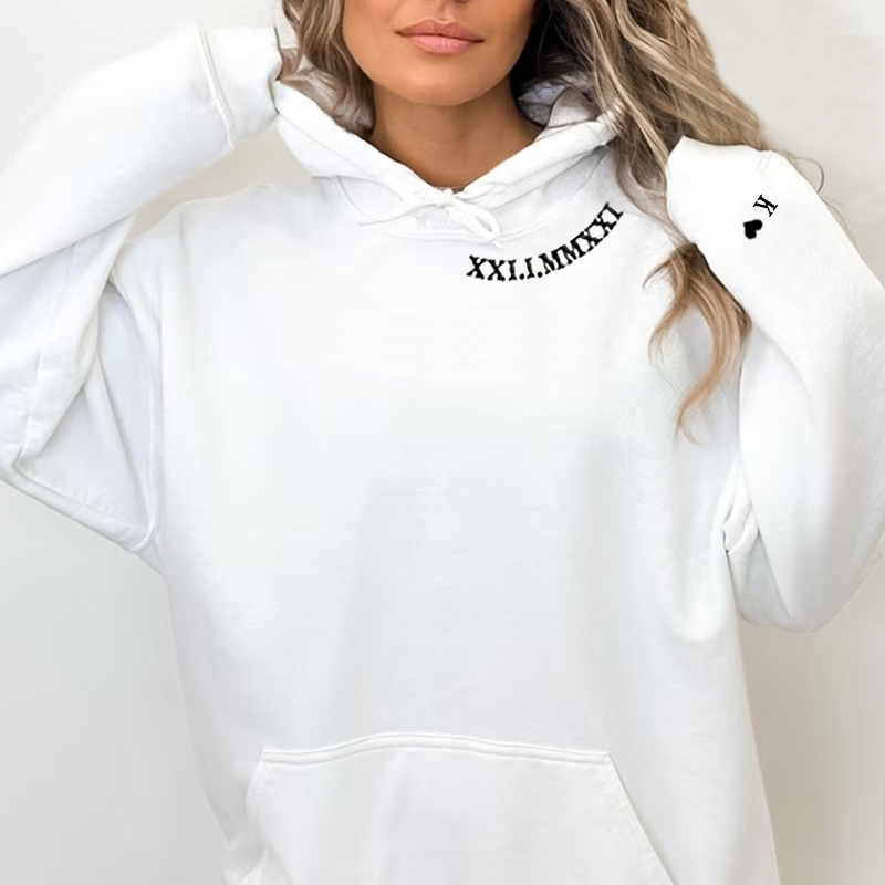 Personalized Hoodie Embroidered Roman Numeral Date and Initial Perfect for Couple's Anniversary