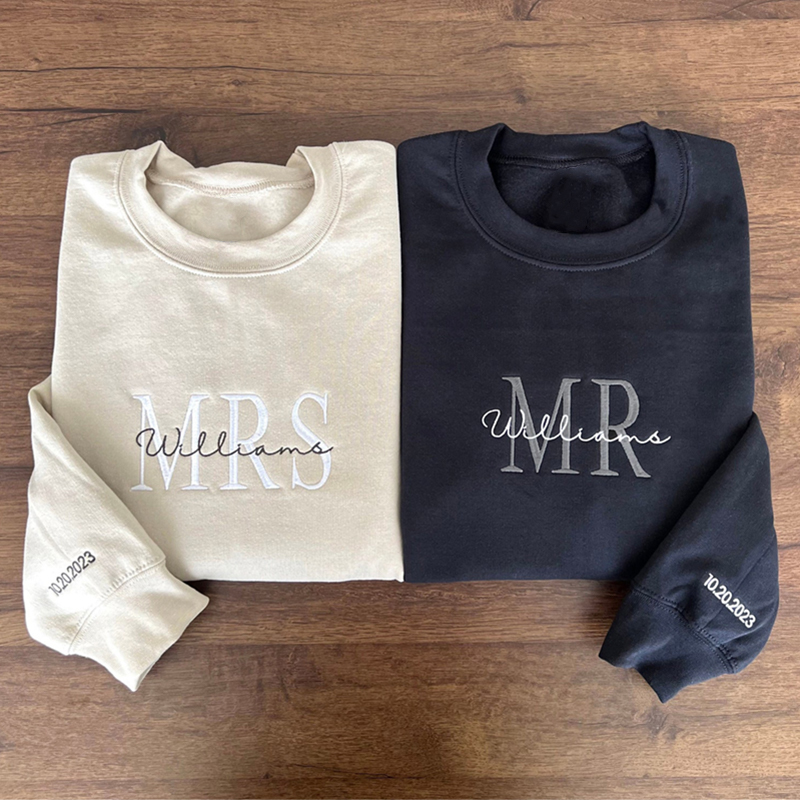 Personalized Sweatshirt Custom Embroidered Name and Date Simple Fashion Couple Style Gift for Lovers