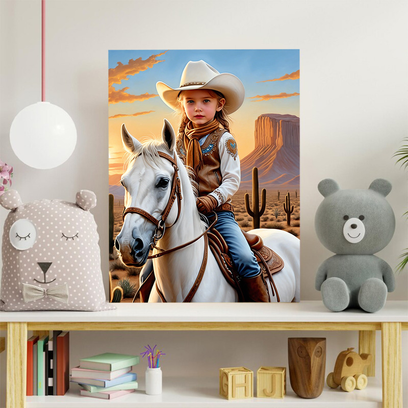 Personalized Cowboy Portraits with Custom Face Swap Funny Present for Girl