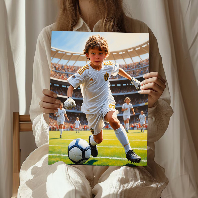 Personalisiertes Fußballspieler - Porträt Mit individueller Gesichtsveränderung Kostbares Geschenk für Junge