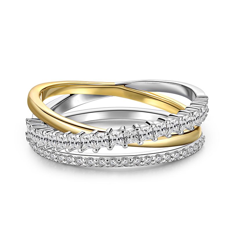 Jeulia Classic Two-Tone Trinity Wedding Band Sterling Silver