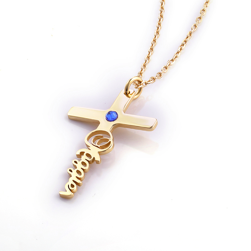 クロス 十字架 ネーム 誕生石 ネックレス