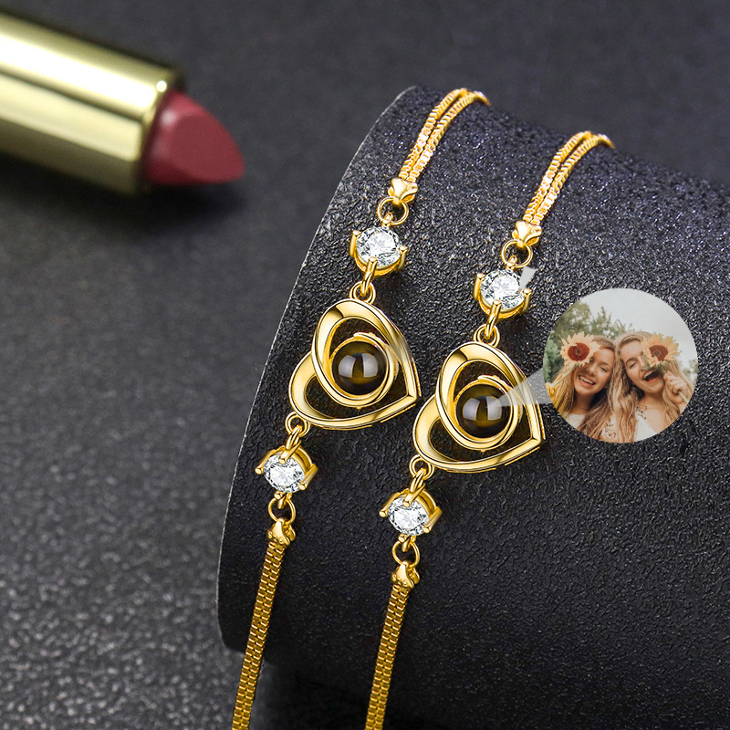 Custom Heart Shaped Diamond Picture Projection Bracelet