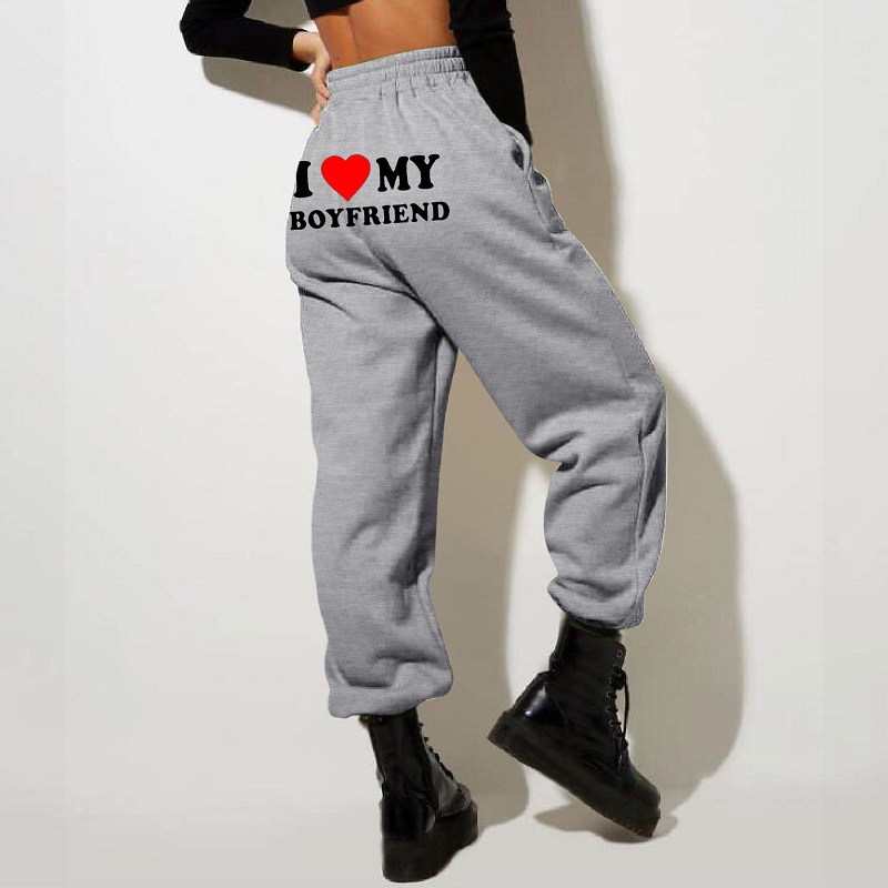 Personalized Pants I Love My Boyfriend with Heart Pattern Valentine's Day Gift for Lover