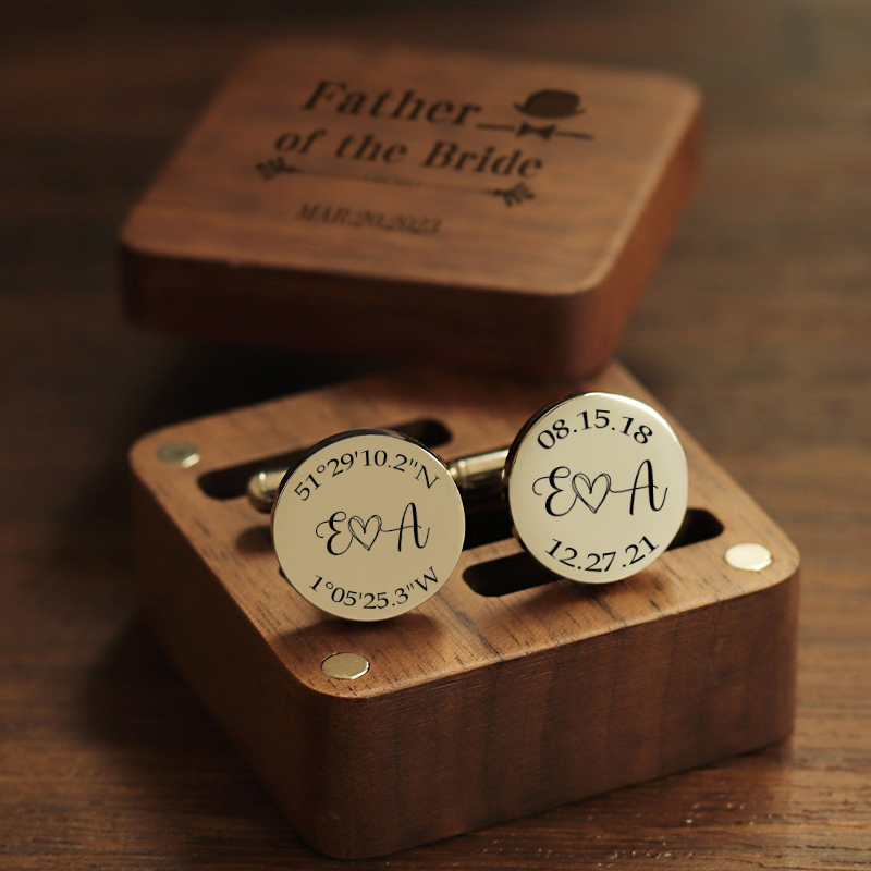 Personalized Custom Cufflink Special Place Date with Couple Initials Design Unique Gift for Him