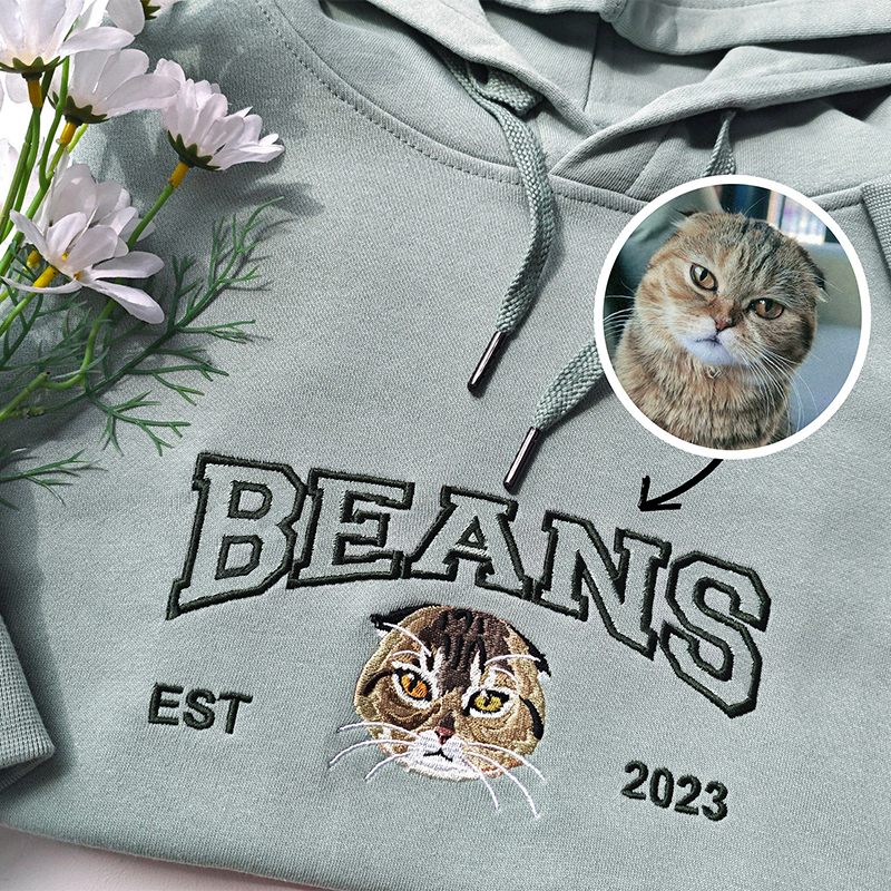 Personalized Hoodie Embroidered Custom Pet Head Photo and Name Attractive Gift for Pet Lovers