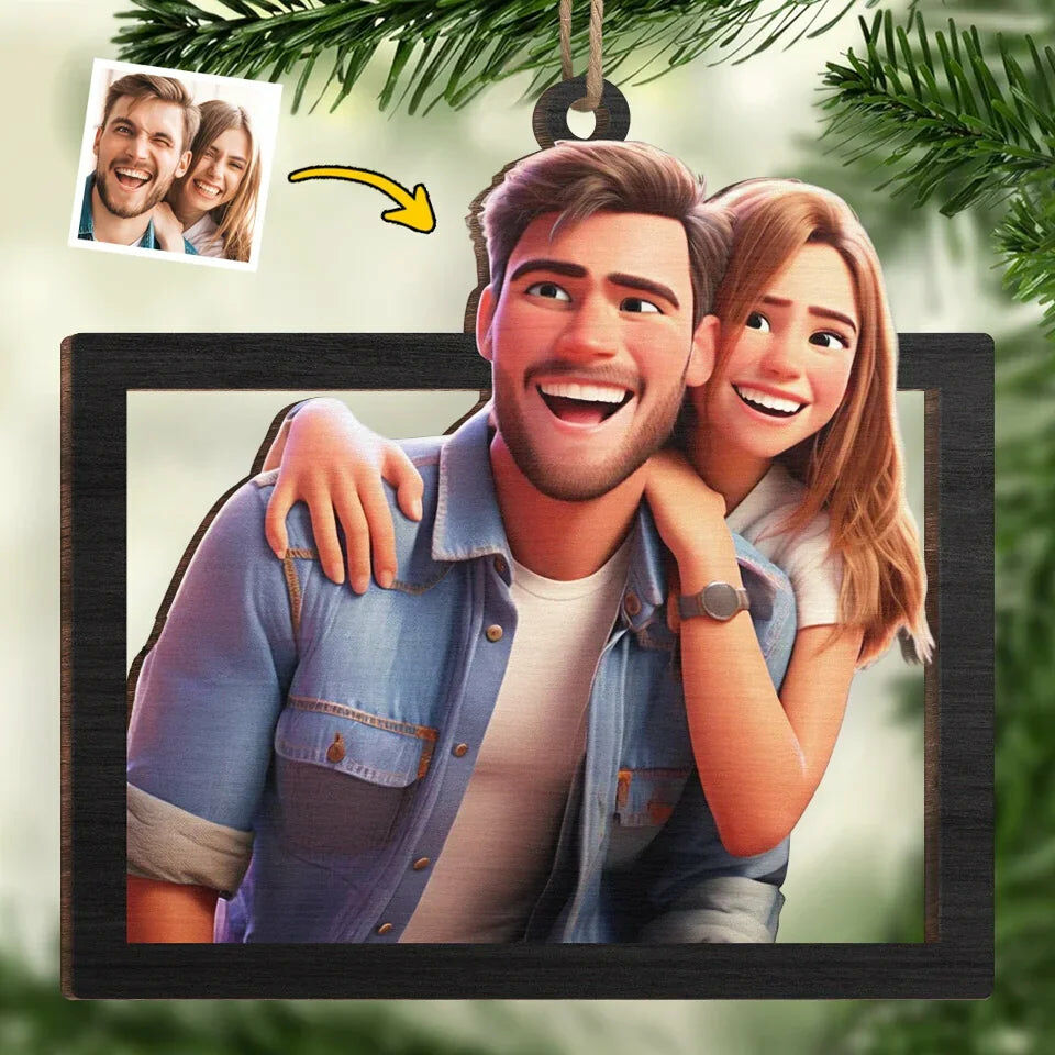 Personalized Cartoon Photo Ornaments Romantic Christmas Gifts for Couples