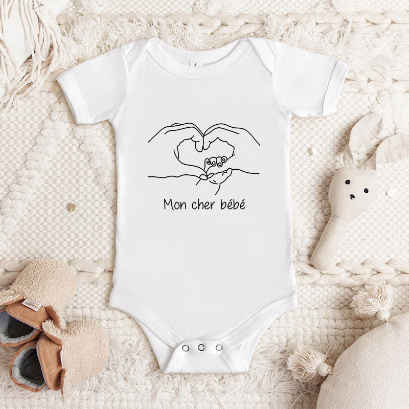 Onesie personalizzate per bambini che si tengono per mano con amore Messaggio personalizzato Prezioso regalo per la festa del bebè Nuova mamma