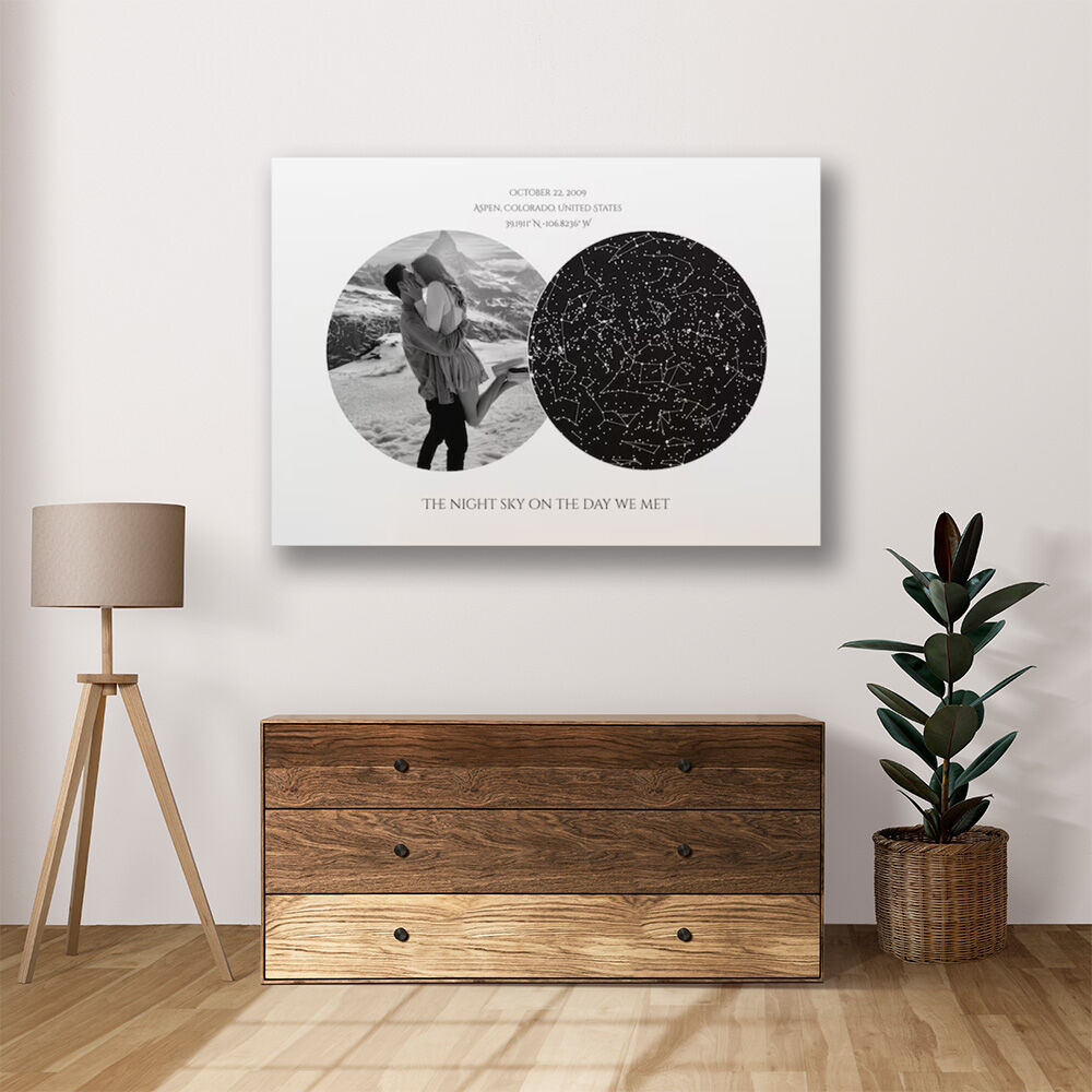 Personalized Star Map Canvas Wall Art with Custom Picture Interesting Gift for Couples
