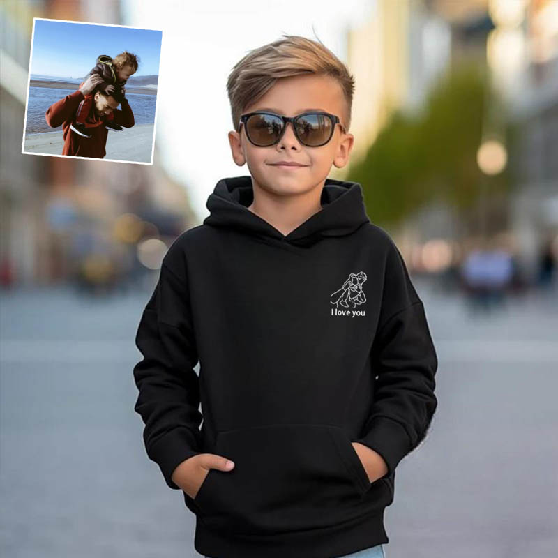Gepersonaliseerde geborduurde kinderhoodie met aangepaste lijntekening Warm cadeau voor kinderen