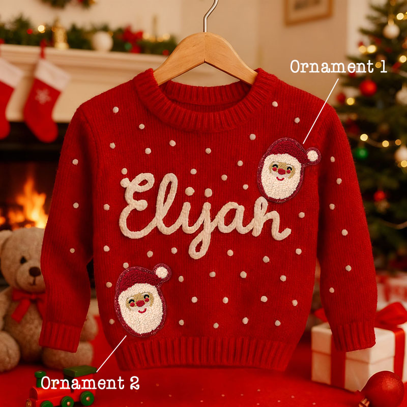 Suéter personalizado con nombre y adornos bonitos, ideal como regalo de Navidad.