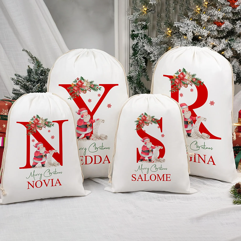 Personalised Name Christmas Gift Bag with Custom Letter Practical Present for Family