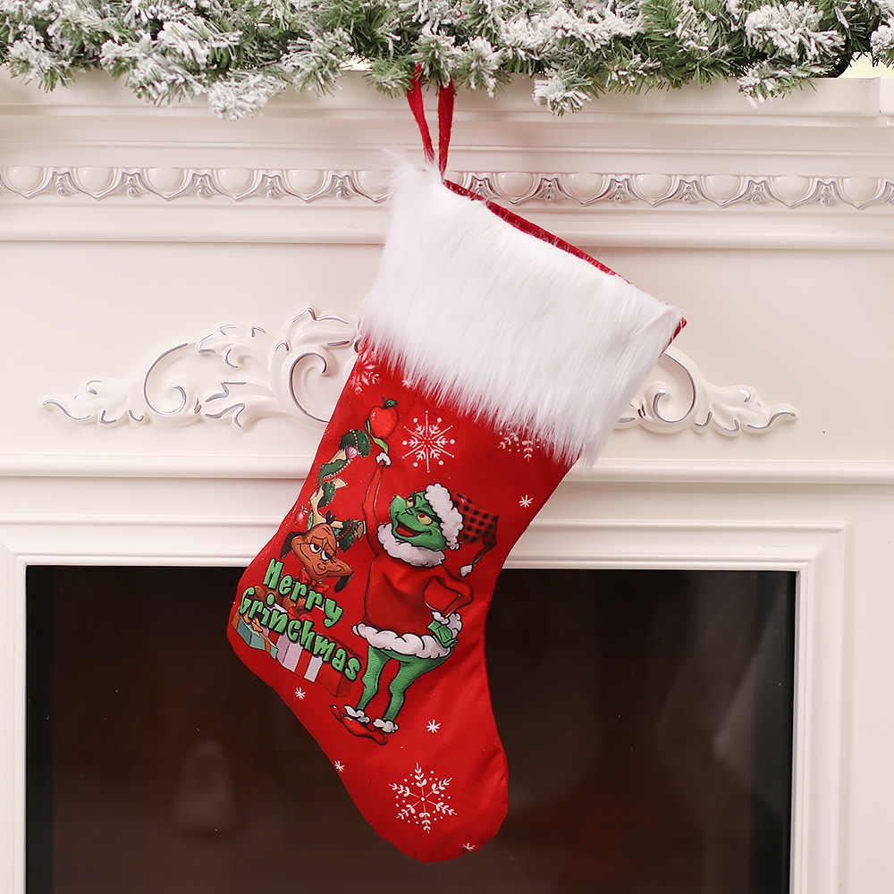 Personalized Green Monster-Patterned Christmas Stockings with Embroidered Names Gifts for Family
