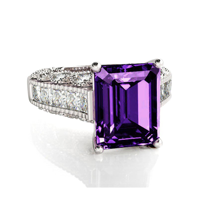 Vintage Emerald Cut Amethyst Engagement Rings