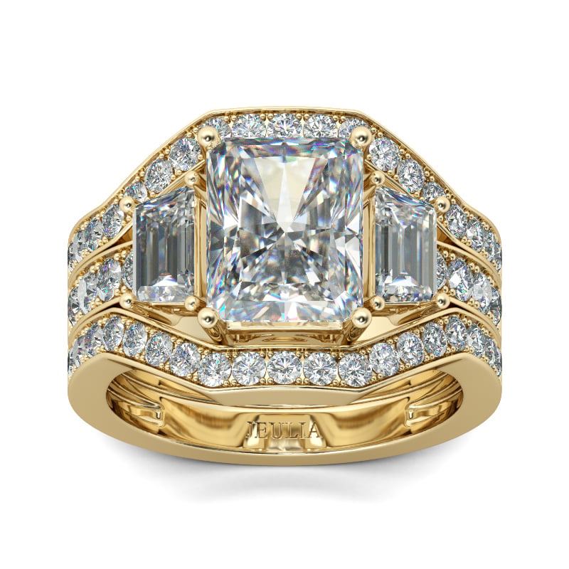 Yellow Gold Tone Wedding Ring Sets in Radiant Cut Sterling Silver