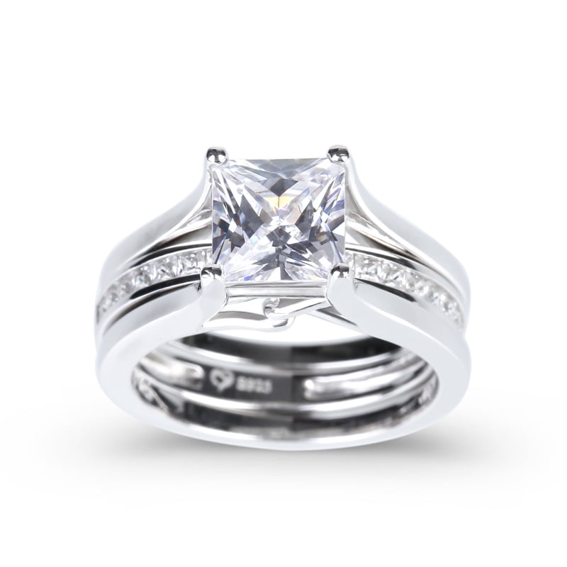Classic Interchangeable Princess Cut Wedding Ring Set Sterling Silver Bridal Set
