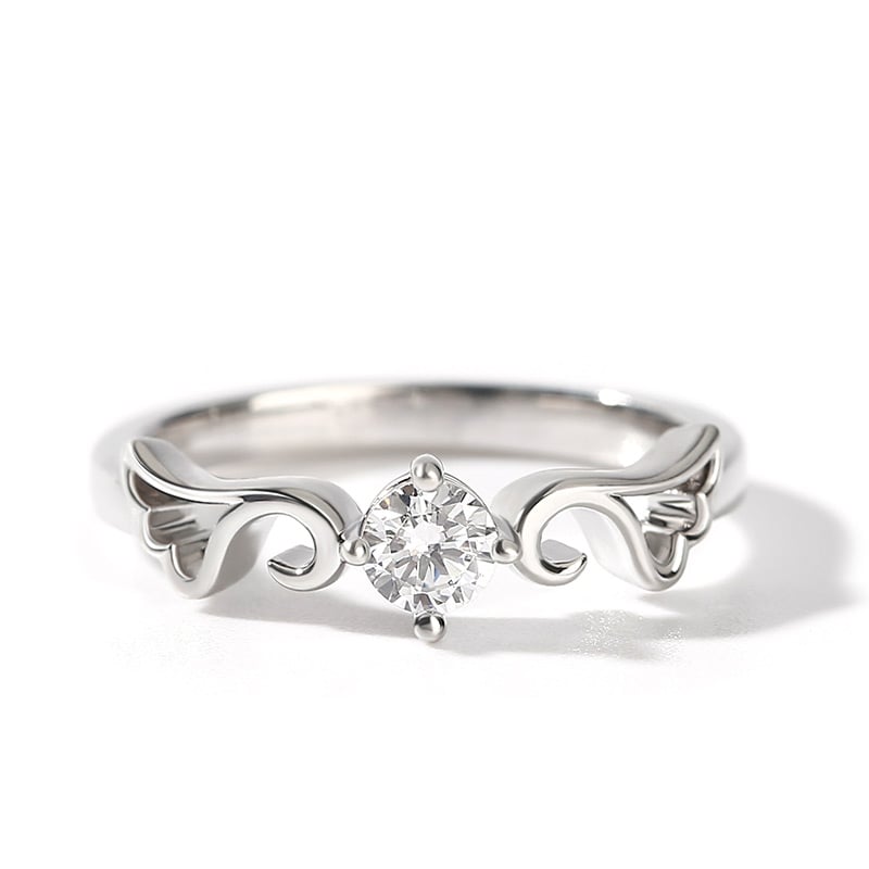 Sparkling Round Cut Sterling Silver Engagement Ring for Women "Angel Wings"