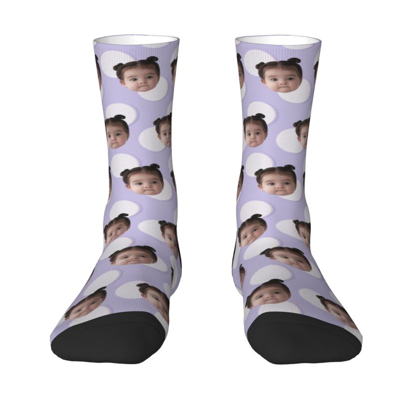 Customized Photo Socks Breathable Material with White Polka Dots for Friends