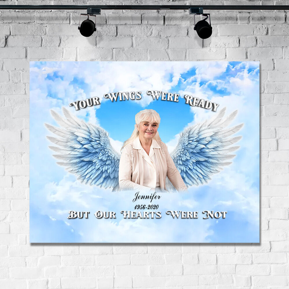 Personalized Picture Canvas Wall Art with Blue Wings Pattern Simple Present for Family