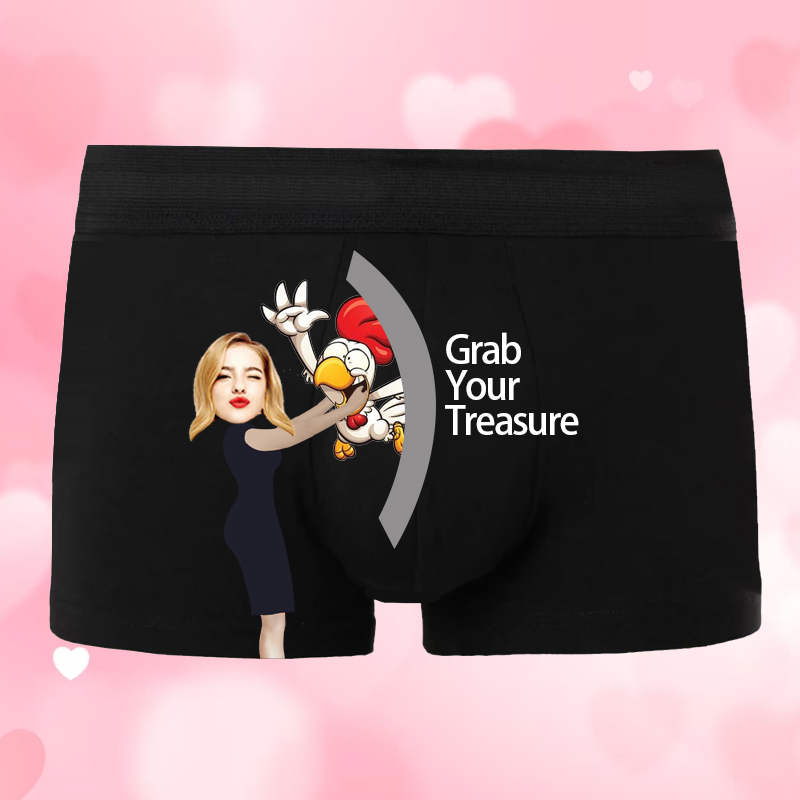 Personlig bild herrunderkläder boxerkalsonger Underbar present till honom "Ta tag i din skatt"