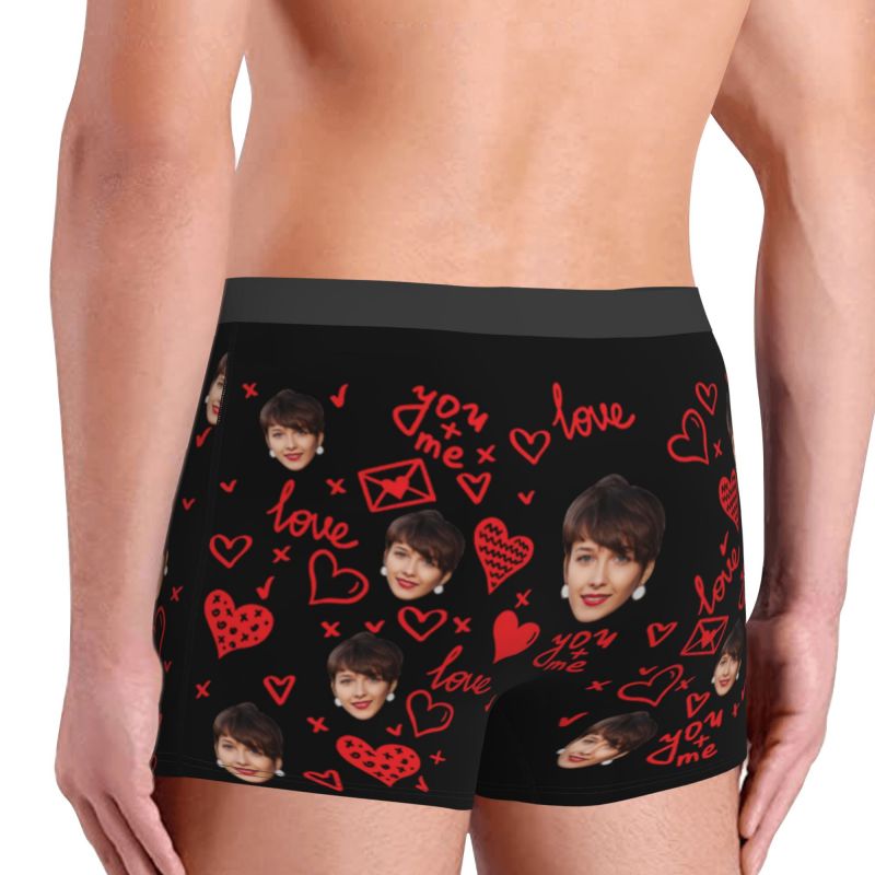 Personalized Photo Men's Underwear Boxer Briefs with Envelope Pattern Creative Gift for Husband