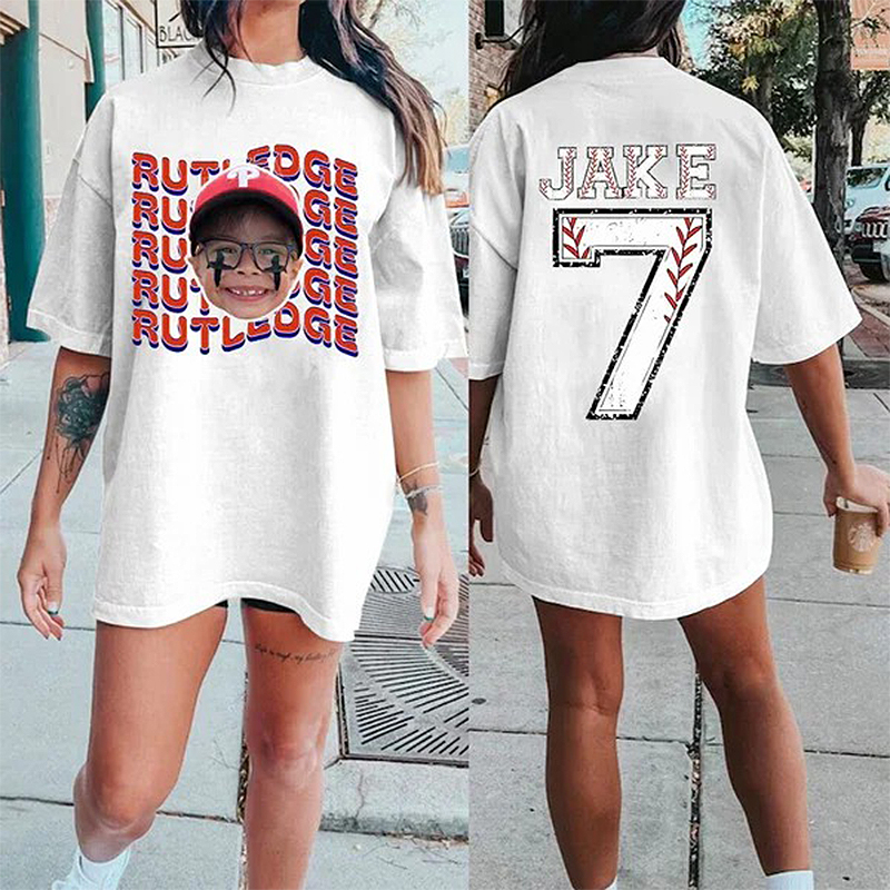 Personalized T-shirt Custom Head Photo Colorful Name Baseball Number Design Gift for Sports Lover