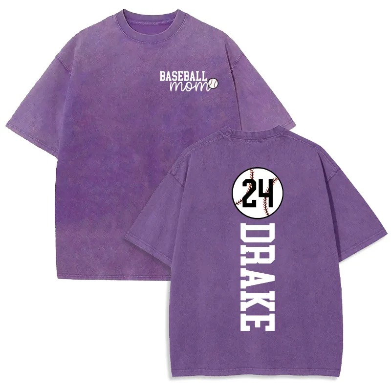 Personalized Washed T-shirt Baseball Mom with Kids Name Jersey Number Gift For Baseball Lovers