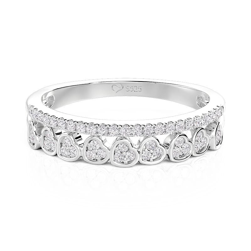 Jeulia Double Row Heart Eternity Band Sterling Silver