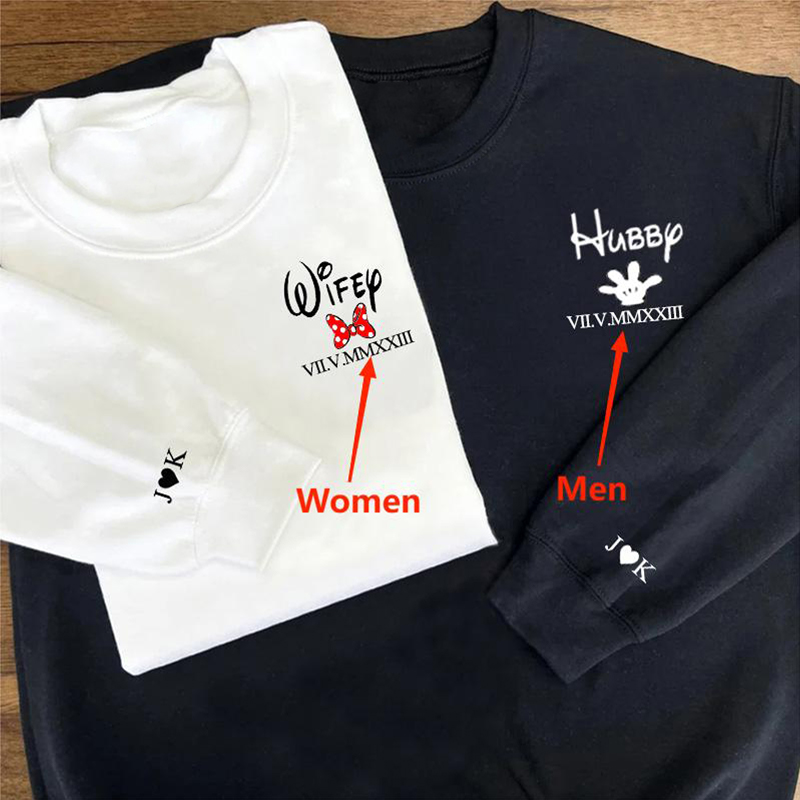 Personalized Sweatshirt Wifey and Hubby with Custom Roman Numeral Date Unique Gift for Lover