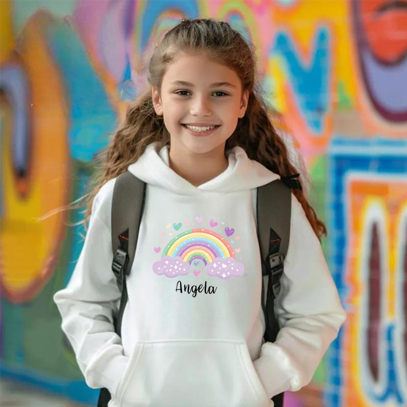 Personalized Kids Hoodie With Rainbow Pattern Custom Name Children's Gifts