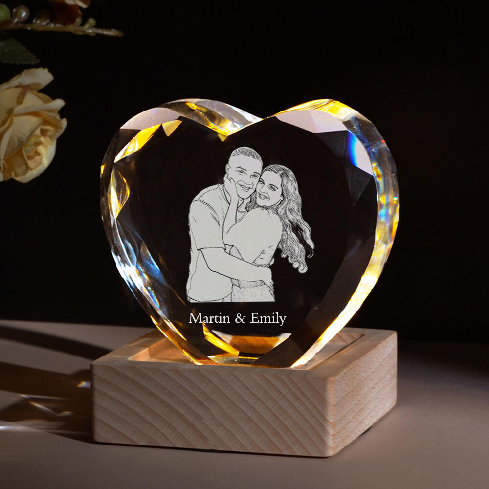 Personalized Crystal Photo with LED Light Base Add Name Valentine's Day Gift for Couples