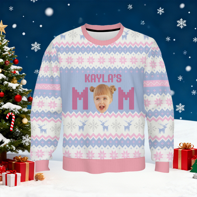 Personalized Ugly Sweater Unisex Custom Face Photo Elegant Purple Design Christmas Gift for Her Mom
