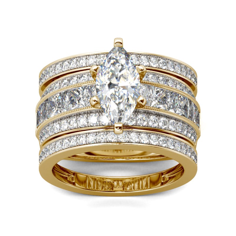 3PC Gold Tone Marquise Cut Wedding Ring Set Sterling Silver Bridal Set